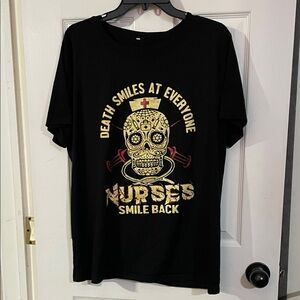 Black Graphic T-Shirt "Death smiles at everyone...". Size 3XL